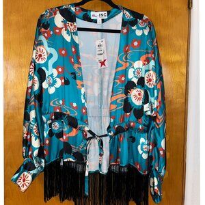 Misa Hylton Beaded Fringe Kimono Blouse, Created for Macy's